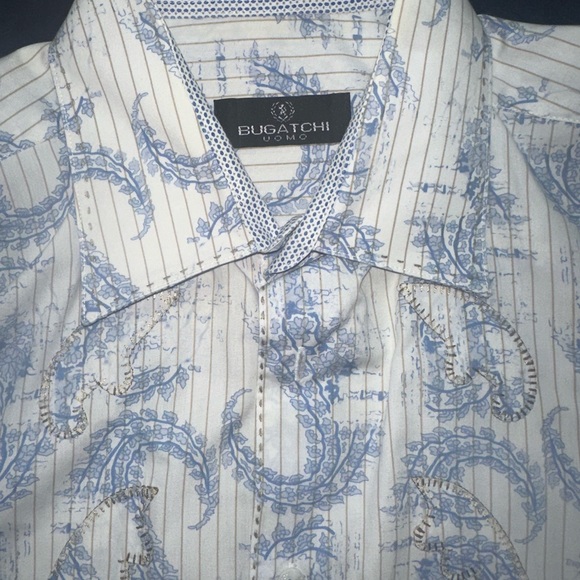 Bugatchi Men Classic Fit Short Sleeve Shirt - Large - Paisley Pattern - Picture 7 of 11